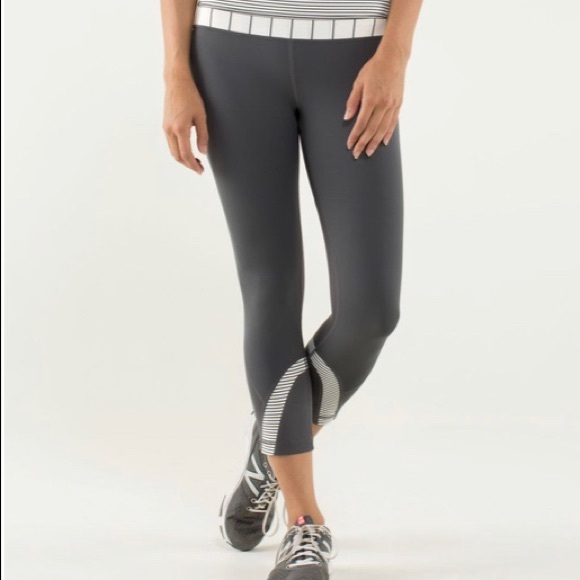 Lululemon Run Inspire Crops Capri 4 Gray White - Picture 6 of 16